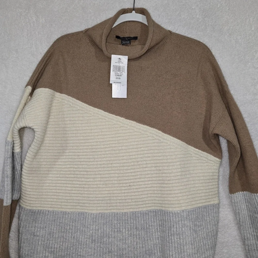 French Connection Patchwork Wool Blend Mock Neck Sweater Pullover Size Small NWT - Picture 2 of 13